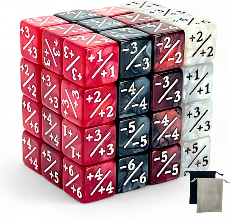 Luck Lab MTG Magic Life Counter Dice, 48 PCS - Compatible w/Magic Card Game Accessories, CCG Creature Stats w/ 2 Dice Bags (Red Pearl, Red Swirl, White Pearl, Black Pearl), 16 mm - Image 1